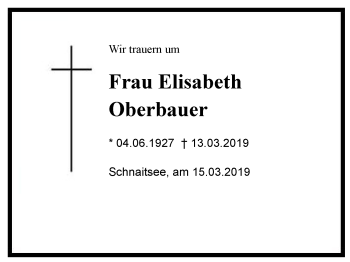 Traueranzeige von Elisabeth Oberbauer von Region Chiemgau
