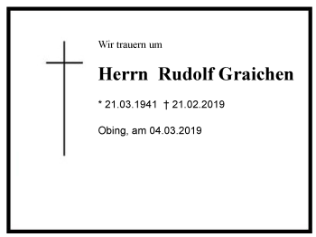 Traueranzeige von Rudolf  Graichen von Region Chiemgau