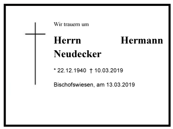 Traueranzeige von Hermann Neudecker von Region Berchtesgadener Land