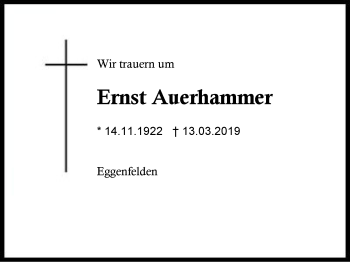 Traueranzeige von Ernst Auerhammer von Region Berchtesgadener Land