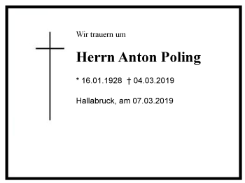 Traueranzeige von Anton Poling von Region Chiemgau