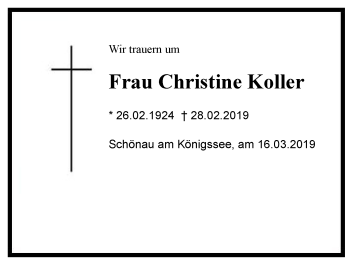 Traueranzeige von Christine Koller von Region Berchtesgadener Land