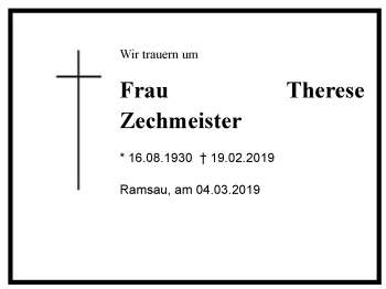 Traueranzeige von Therese  Zechmeister von Region Berchtesgadener Land