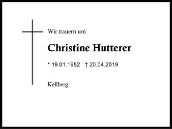 Traueranzeige von Christine Hutterer von Region Berchtesgadener Land