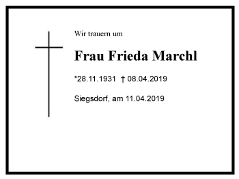 Traueranzeige von Frieda  Marchl von Region Chiemgau