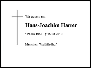 Traueranzeige von Hans-Joachim Harrer von Region Berchtesgadener Land