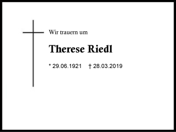 Traueranzeige von Therese Riedl von Region Berchtesgadener Land