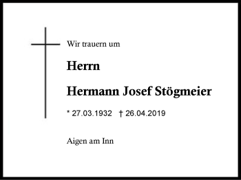 Traueranzeige von Hermann Josef Stögmeier von Region Berchtesgadener Land