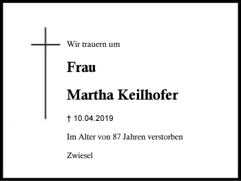 Traueranzeige von Martha Keilhofer von Region Berchtesgadener Land