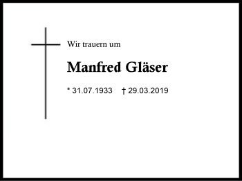 Traueranzeige von Manfred Gläser von Region Berchtesgadener Land