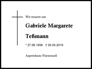 Traueranzeige von Gabriele Margarete Teßmann von Region Berchtesgadener Land