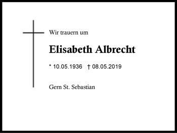 Traueranzeige von Elisabeth Albrecht von Region Berchtesgadener Land