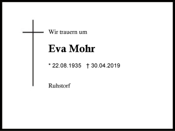 Traueranzeige von Eva Mohr von Region Berchtesgadener Land