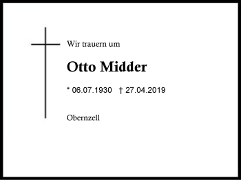 Traueranzeige von Otto Midder von Region Berchtesgadener Land