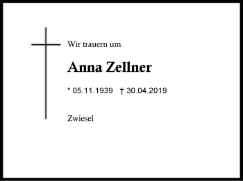 Traueranzeige von Anna Zellner von Region Berchtesgadener Land