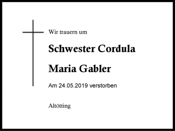 Traueranzeige von Maria Gabler von Region Berchtesgadener Land