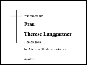 Traueranzeige von Therese Langgartner von Region Berchtesgadener Land