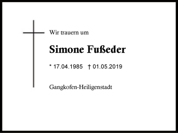 Traueranzeige von Simone Fußeder von Region Berchtesgadener Land