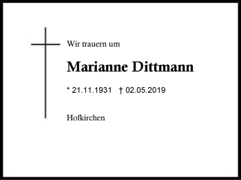 Traueranzeige von Marianne Dittmann von Region Berchtesgadener Land