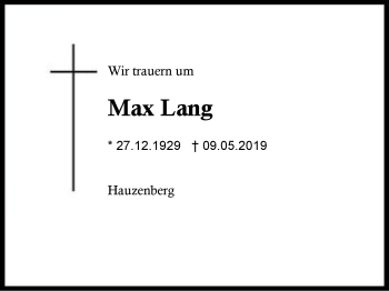 Traueranzeige von Max Lang von Region Berchtesgadener Land