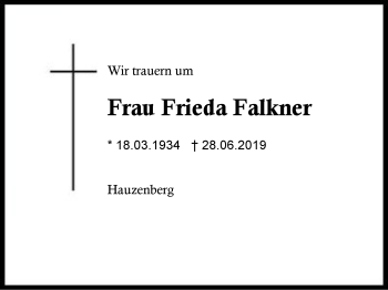 Traueranzeige von Frieda Falkner von Region Berchtesgadener Land