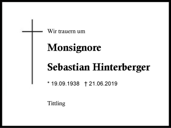 Traueranzeige von Sebastian Hinterberger von Region Berchtesgadener Land