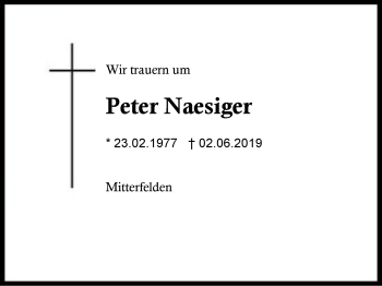 Traueranzeige von Peter  Naesiger von Region Berchtesgadener Land