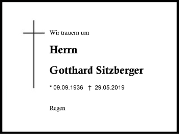 Traueranzeige von Gotthard Sitzberger von Region Berchtesgadener Land