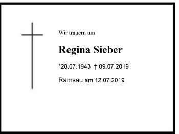 Traueranzeige von Regina Sieber von Region Berchtesgadener Land