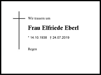 Traueranzeige von Elfriede Eberl von Region Berchtesgadener Land