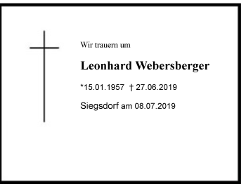 Traueranzeige von Leonhard Webersberger von Region Chiemgau