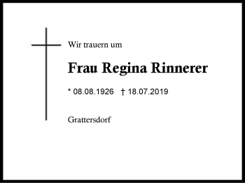 Traueranzeige von Regina Rinnerer von Region Berchtesgadener Land