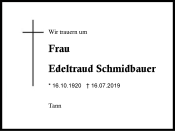 Traueranzeige von Edeltraud  Schmidbauer von Region Berchtesgadener Land