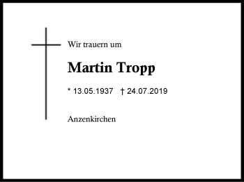 Traueranzeige von Martin  Tropp von Region Berchtesgadener Land