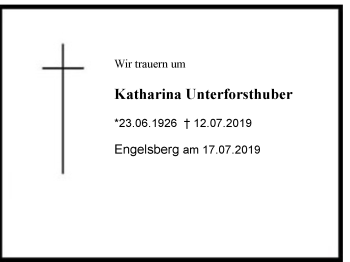 Traueranzeige von Katharina Unterforsthuber von Region Chiemgau