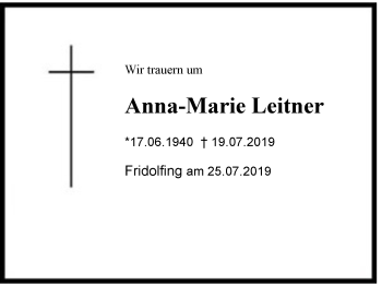 Traueranzeige von Anna-Marie Leitner von Region Chiemgau