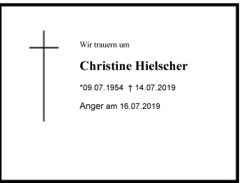 Traueranzeige von Christine Hielscher von Region Berchtesgadener Land