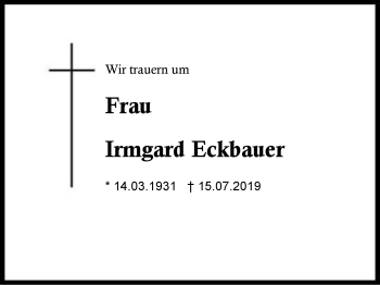 Traueranzeige von Irmgard Eckbauer von Region Berchtesgadener Land