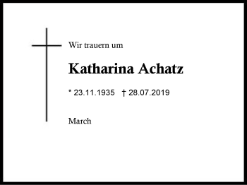 Traueranzeige von Katharina Achatz von Region Berchtesgadener Land