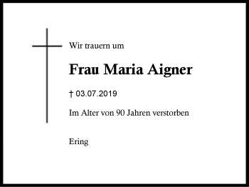 Traueranzeige von Maria  Aigner von Region Berchtesgadener Land