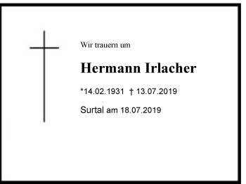 Traueranzeige von Hermann Irlacher von Region Chiemgau