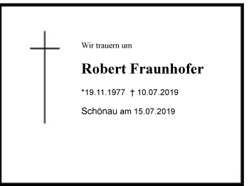 Traueranzeige von Robert Fraunhofer von Region Berchtesgadener Land