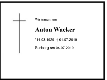 Traueranzeige von Anton Wacker von Region Chiemgau