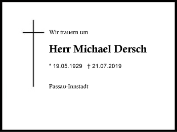 Traueranzeige von Michael  Dersch von Region Berchtesgadener Land