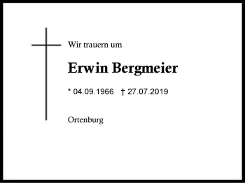 Traueranzeige von Erwin Bergmeier von Region Berchtesgadener Land