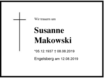 Traueranzeige von Susanne Makowski von Region Chiemgau