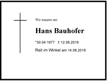 Traueranzeige von Hans Bauhofer von Region Berchtesgadener Land