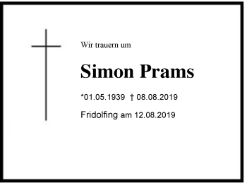 Traueranzeige von Simon Prams von Region Chiemgau