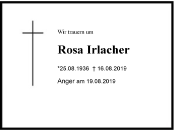 Traueranzeige von Rosa Irlacher von Region Berchtesgadener Land