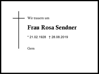 Traueranzeige von Rosa Sendner von Region Berchtesgadener Land